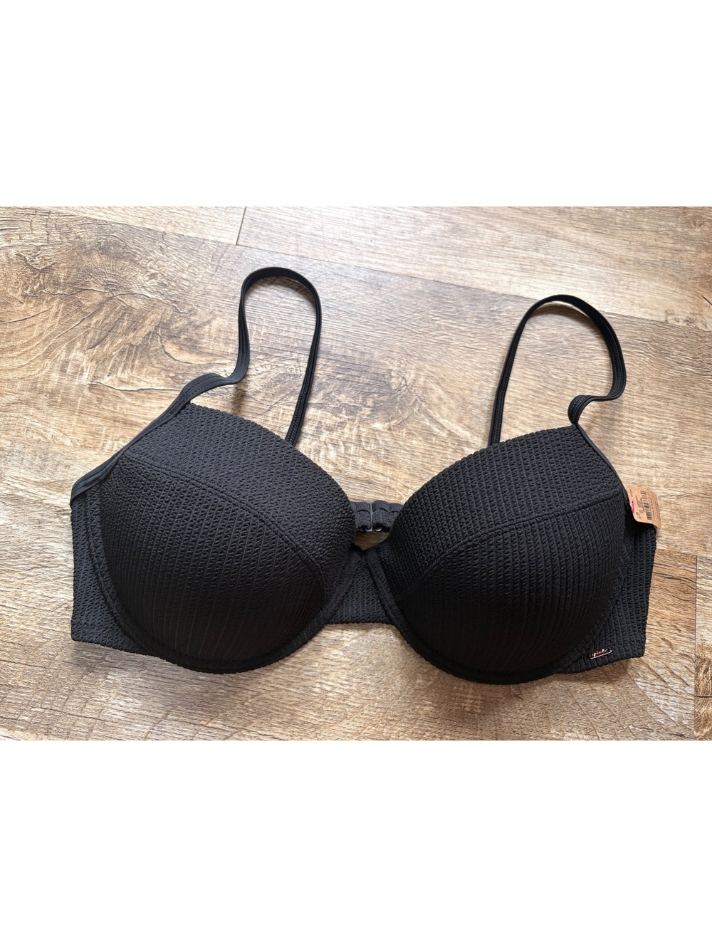 NEW Victoria's Secret PINK Black Textured Push-Up Swim Bra XXL